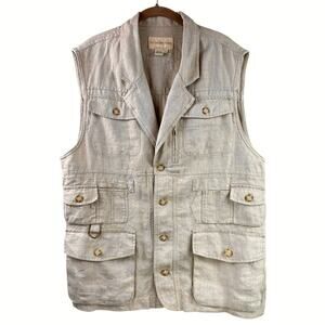Vintage The Territory Ahead 100% Linen Utility Vest Size M/L Tan Safari